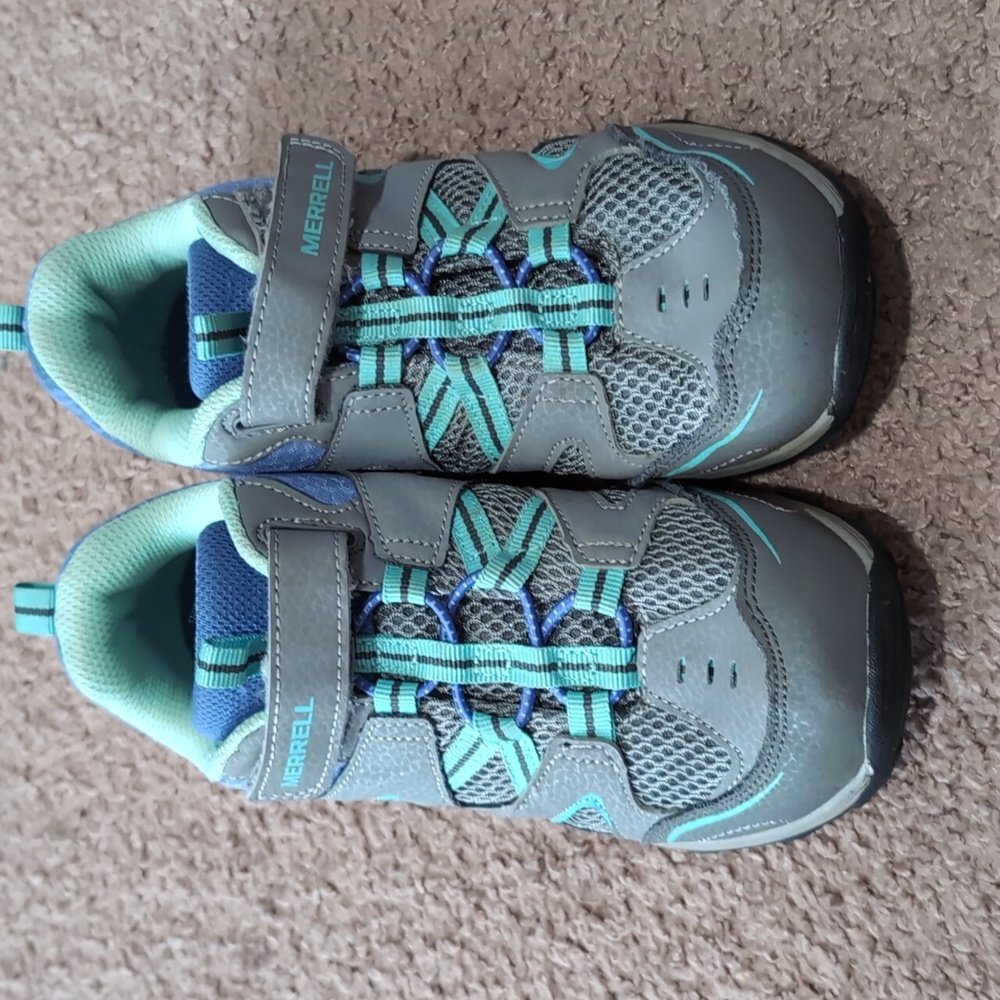 Merrell Trail Chaser Kid's Easy On/Off Outdoor Sneaker SZ 3.5 Gray/Purple/Seafoa - Picture 7 of 10